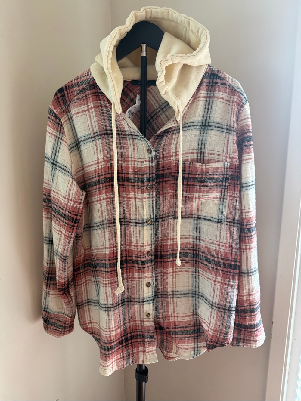 Love Tree Plaid Shirt Drawstring Hoodie NWT